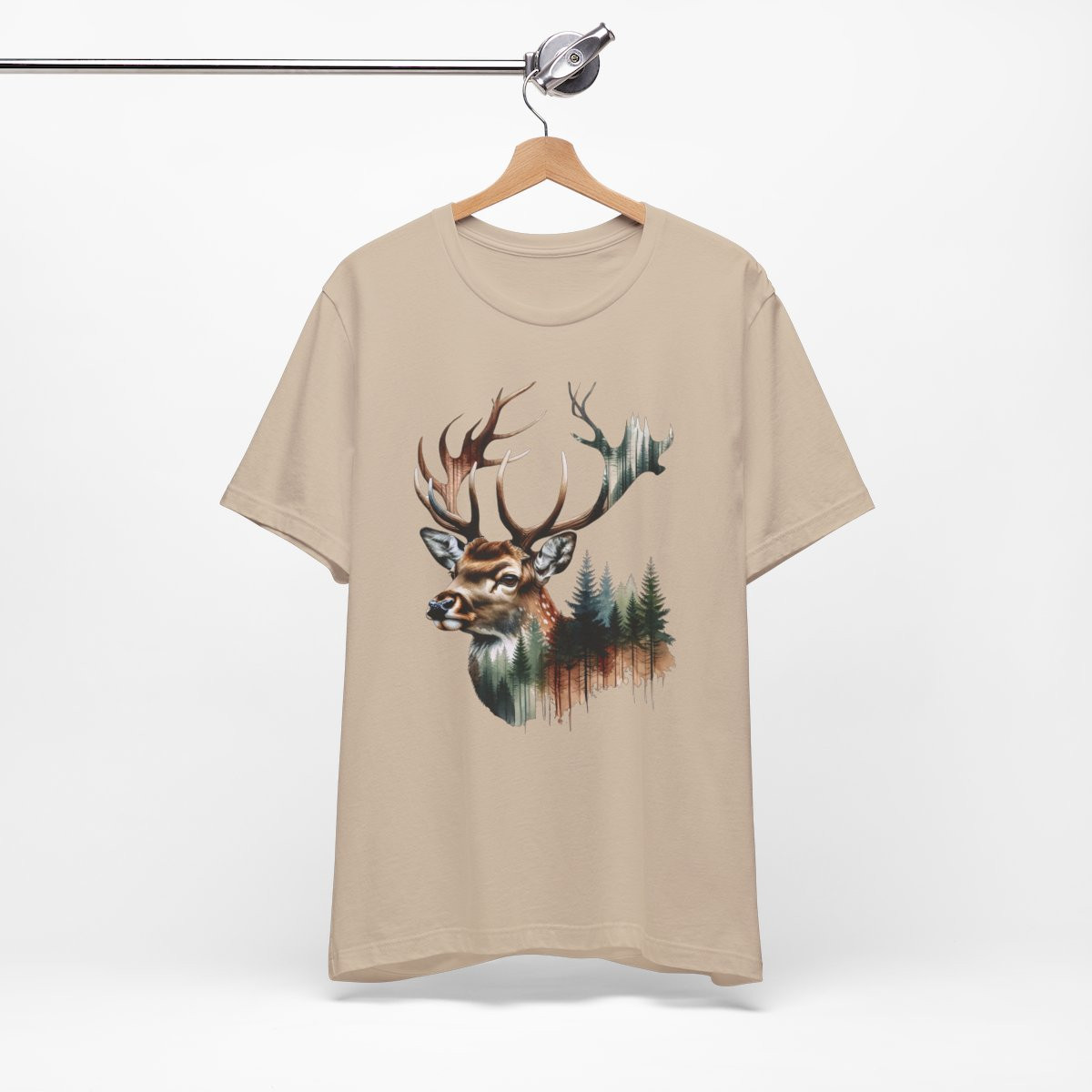 Deer Hunter Nature-Inspired Unisex Jersey Short Sleeve Tee - Stag and Forest Design