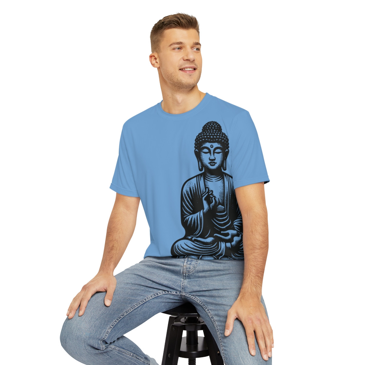 Buddha Graphic Polyester Tee for Mindfulness and Relaxation