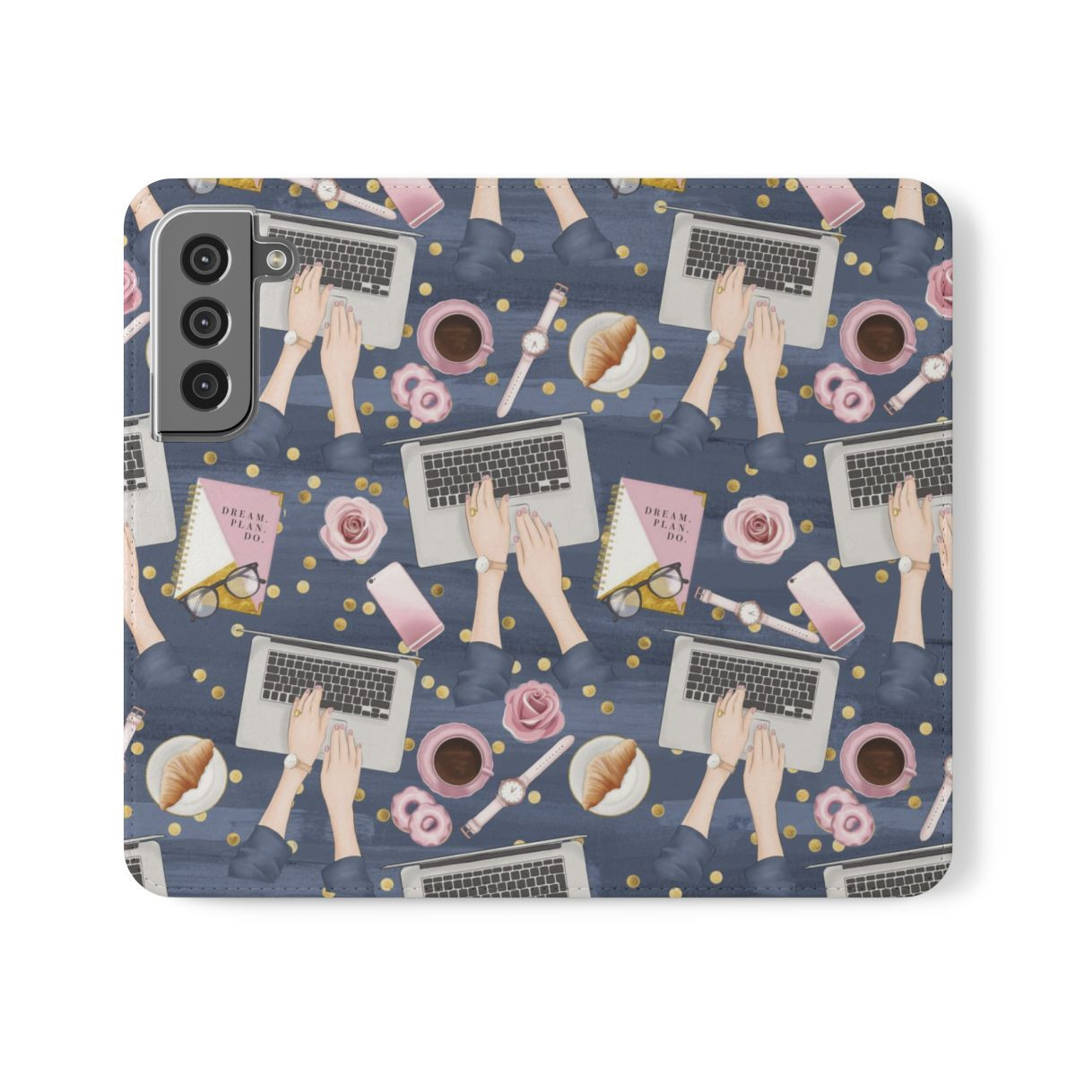 Stylish Flip Cases for Creatives - Laptop & Coffee Design