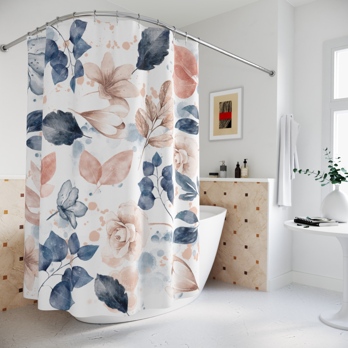 Elegant Floral Shower Curtain - Watercolor Design for Bathroom Decor