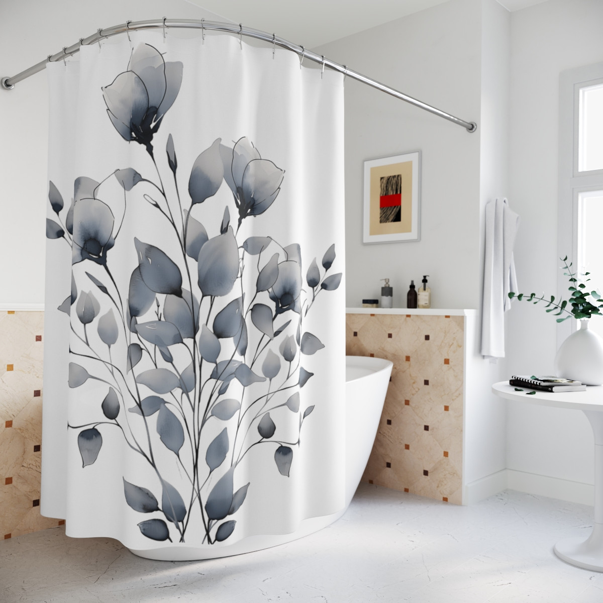 Elegant Floral Shower Curtain - Modern Bathroom Decor