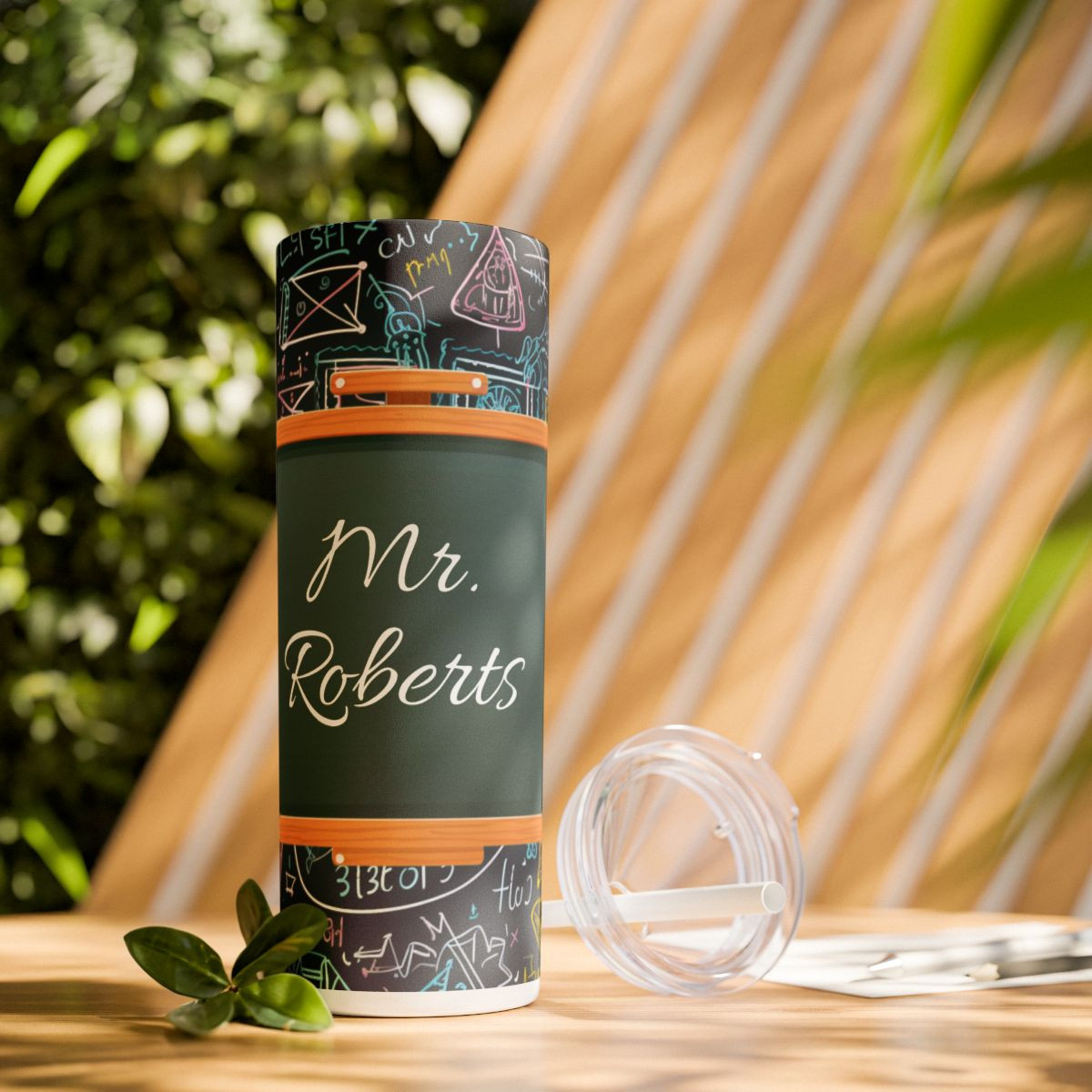 Personalized Skinny Tumbler with Straw - Teacher Design, 20oz
