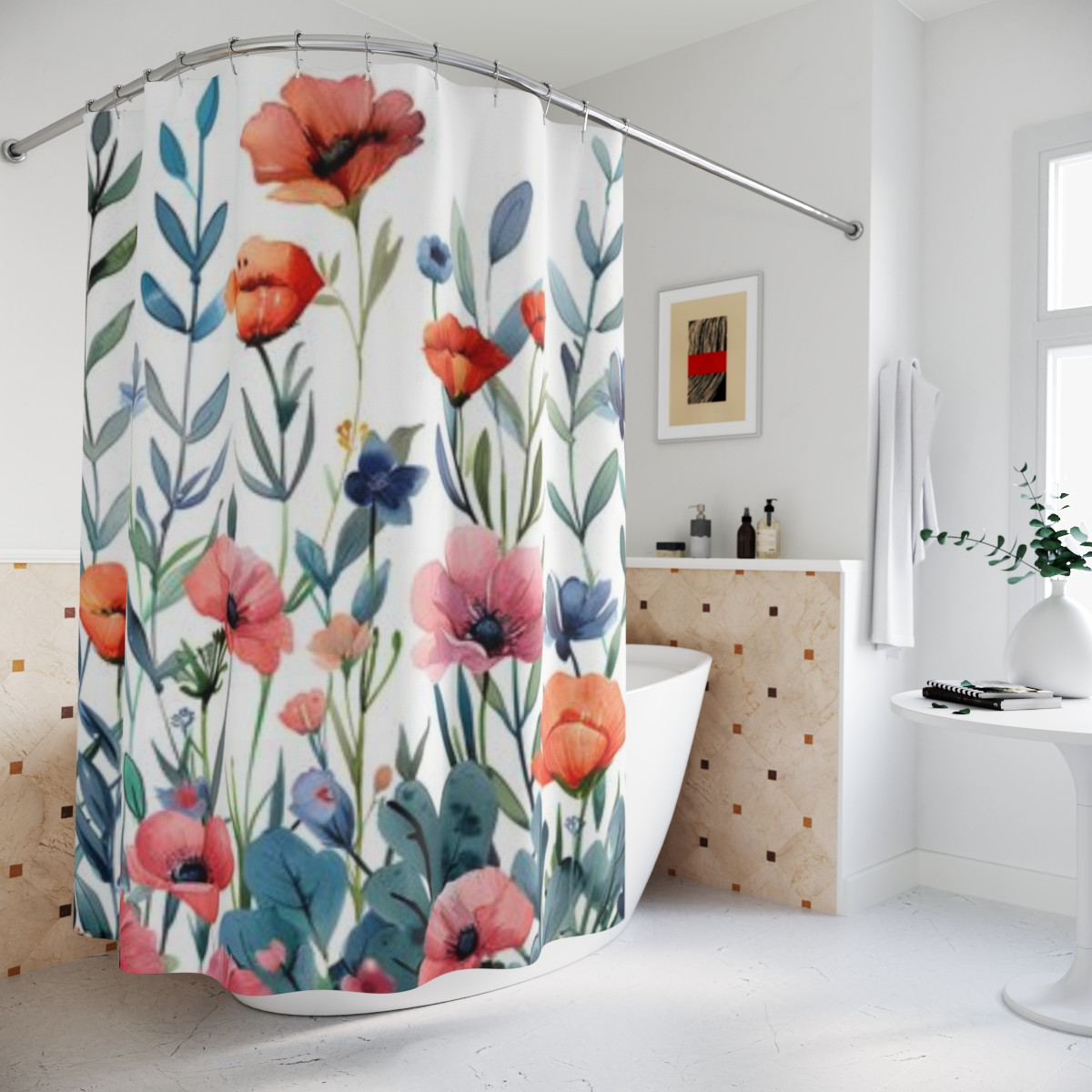 Floral Watercolor Shower Curtain - Vibrant Blooming Flowers for a Stylish Bathroom