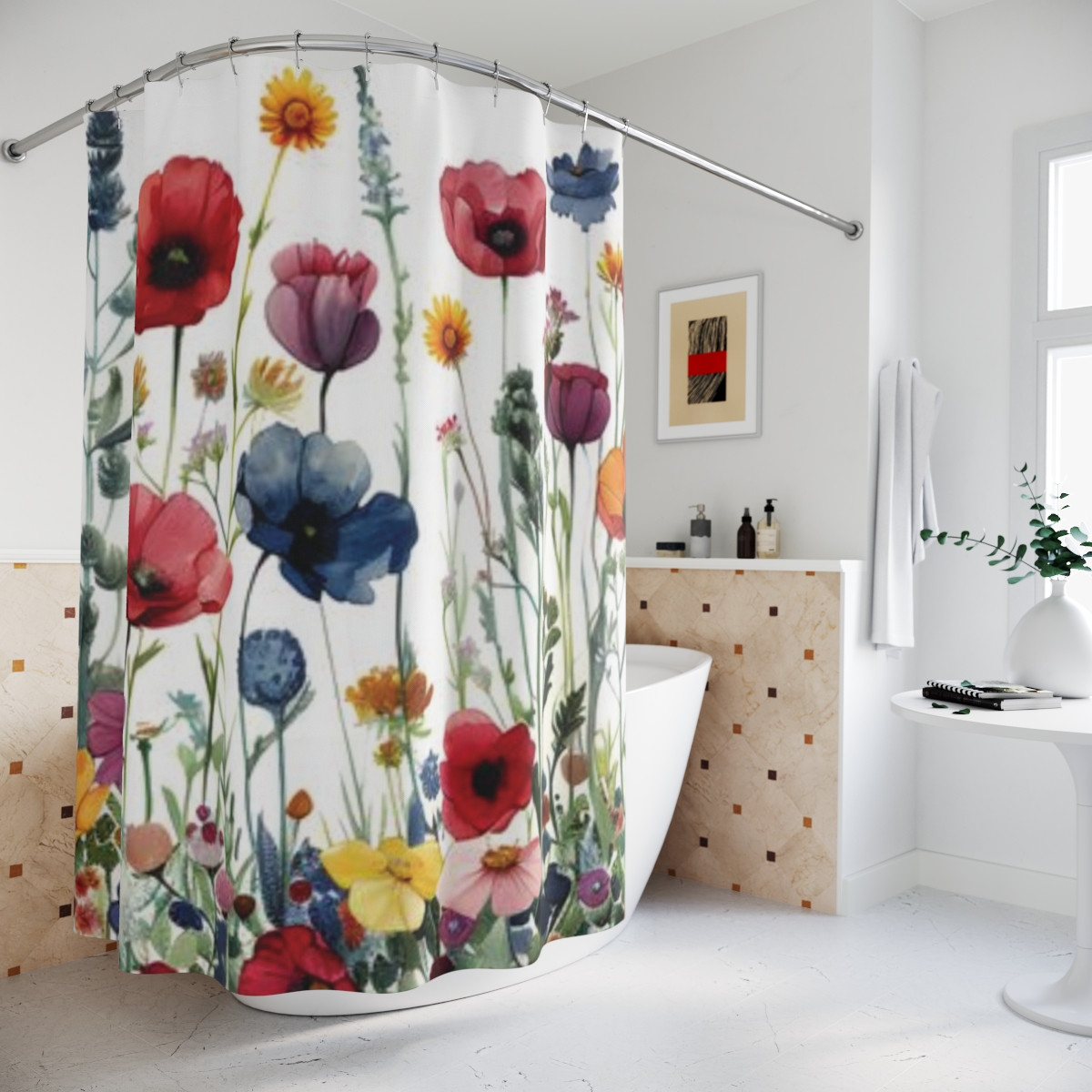 Floral Serenity Shower Curtain - Vibrant Flower Design for a Tranquil Bathroom Oasis