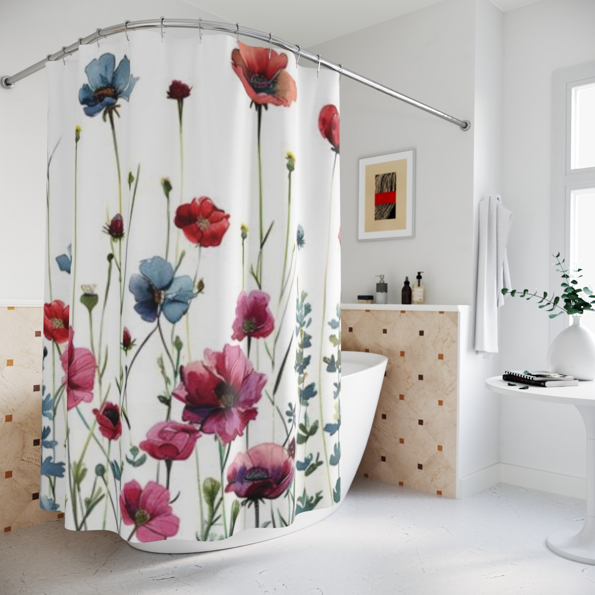 Floral Print Shower Curtain - Boho Bathroom Decor