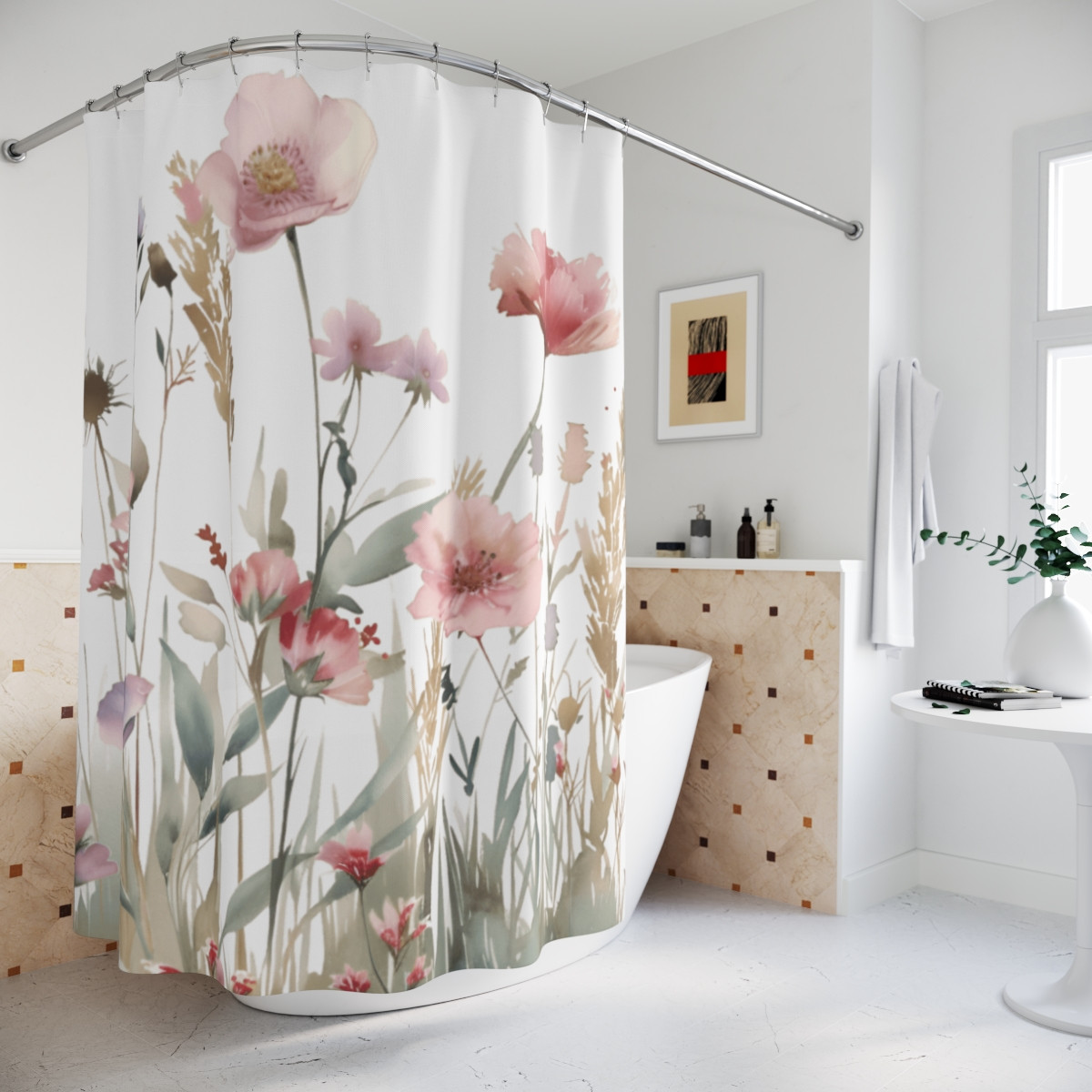 Botanical Floral Shower Curtain - Elegant Nature Decor for Bathroom