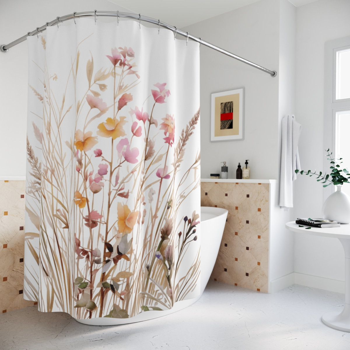 Botanical Floral Shower Curtain - Elegant Nature-Inspired Design for Bathroom Decor