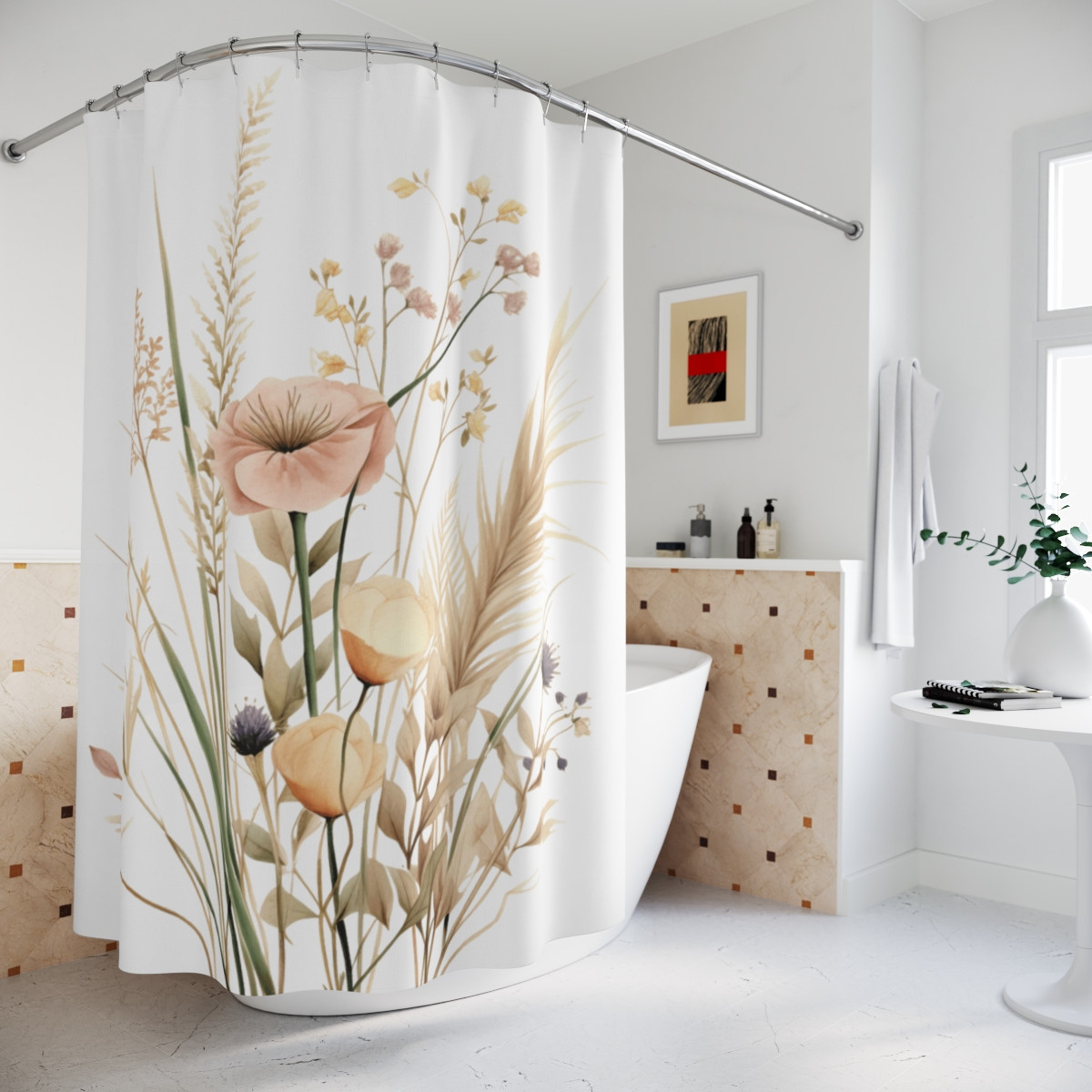 Elegant Floral Shower Curtain – Boho Bathroom Decor