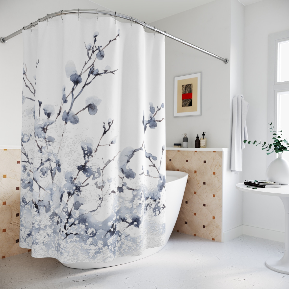Winter Wonderland Shower Curtain - Elegant Snowy Branch Design for Cozy Bathrooms