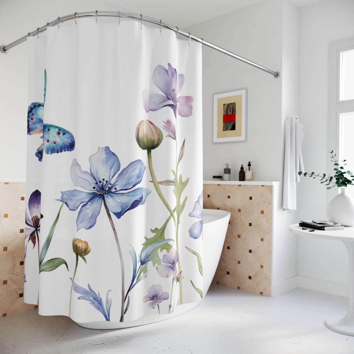 Floral Butterfly Shower Curtain – Elegant Bathroom Decor for Garden Lovers