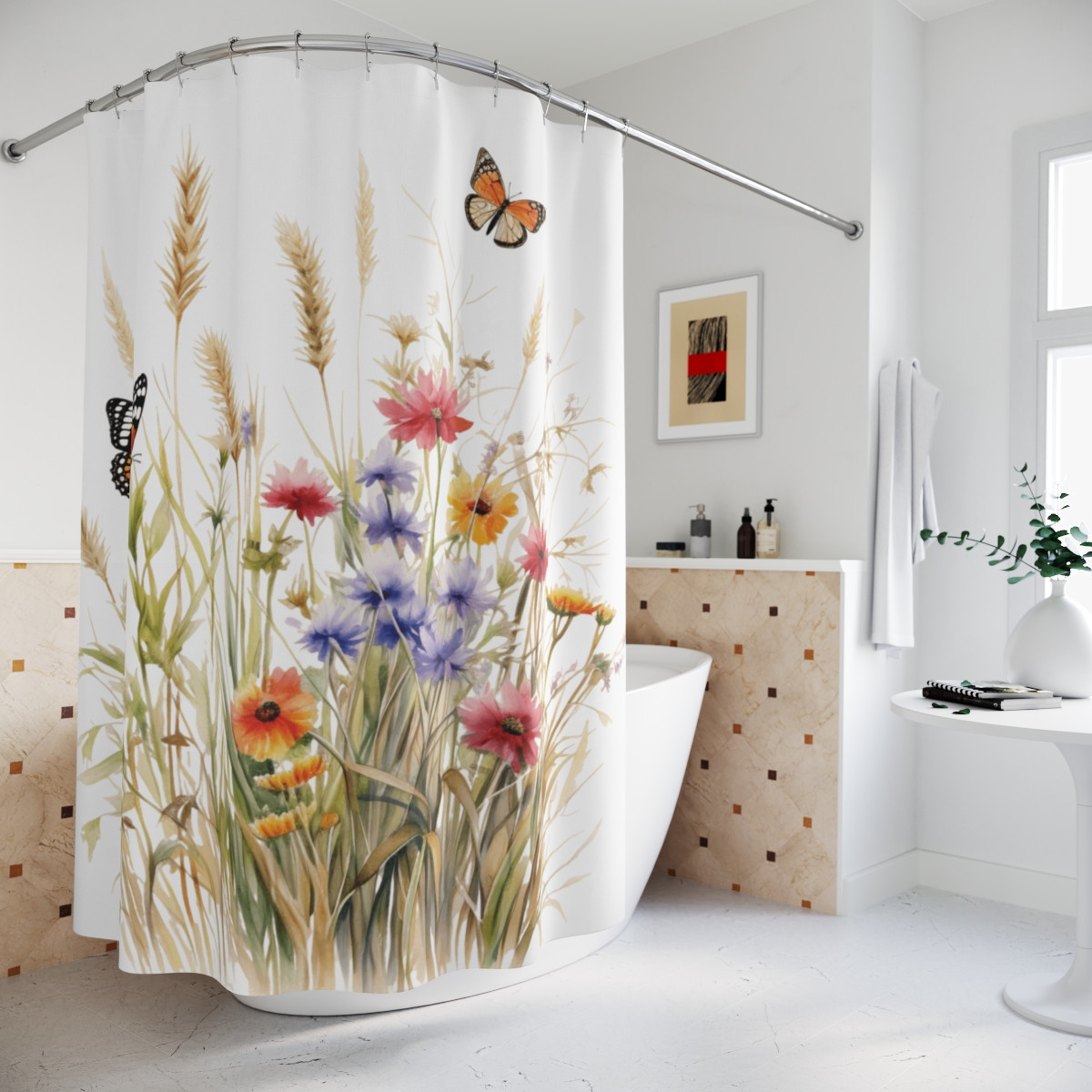 Floral Butterfly Shower Curtain - Nature-Inspired Bathroom Decor