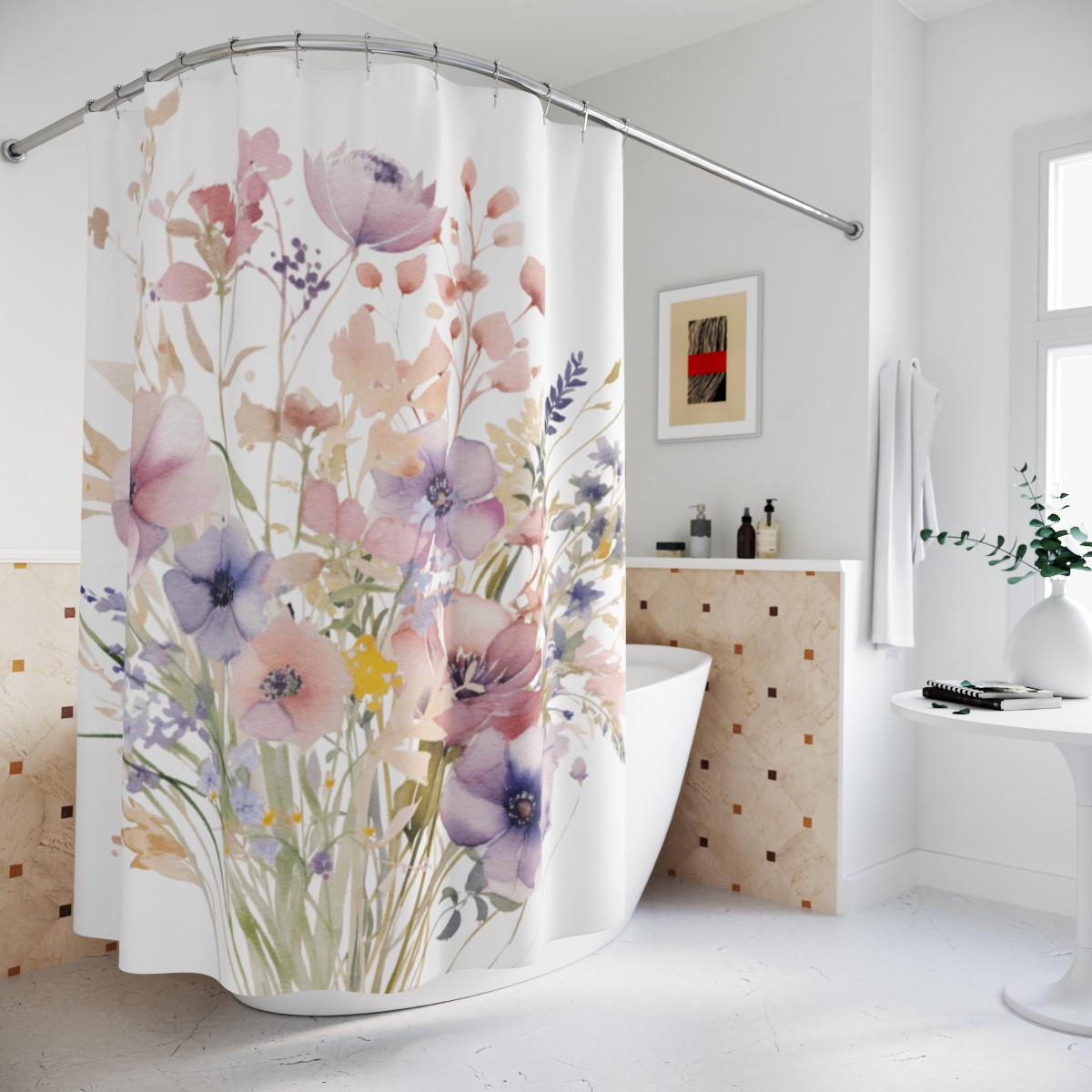 Floral Bliss Shower Curtain - Elegant Botanical Design for Serene Bathrooms
