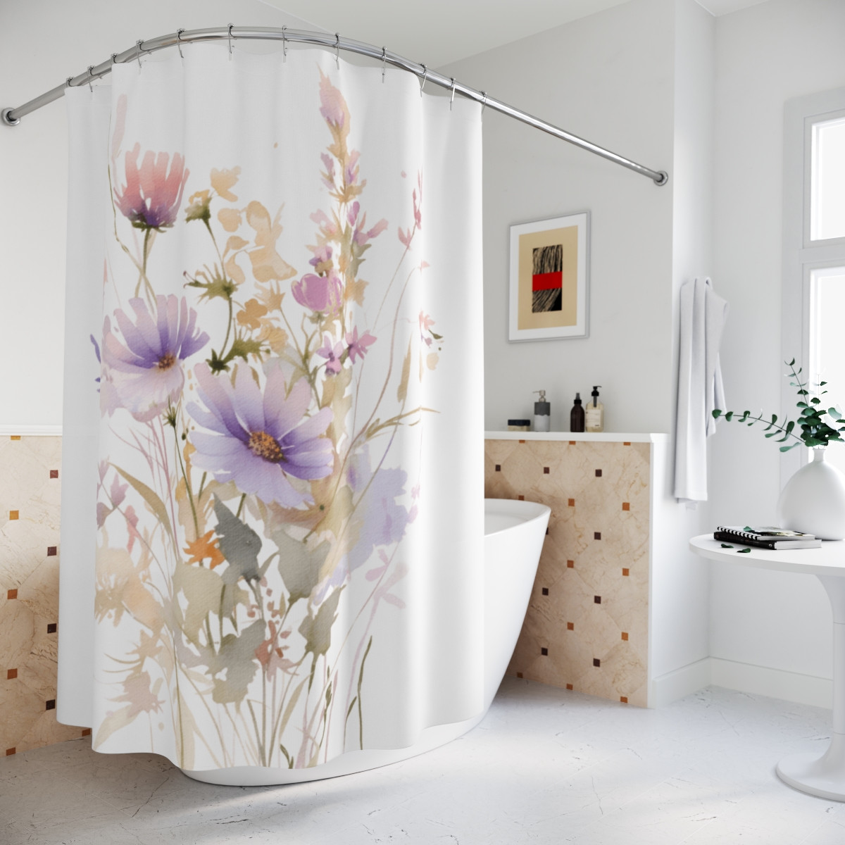 Elegant Floral Shower Curtain - Boho Bathroom Decor