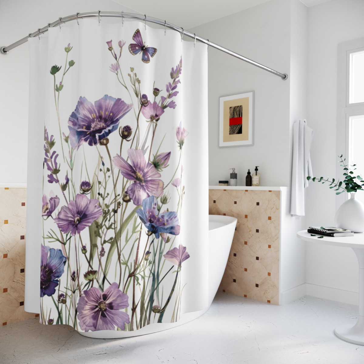 Floral Butterfly Shower Curtain - Elegant Bathroom Decor