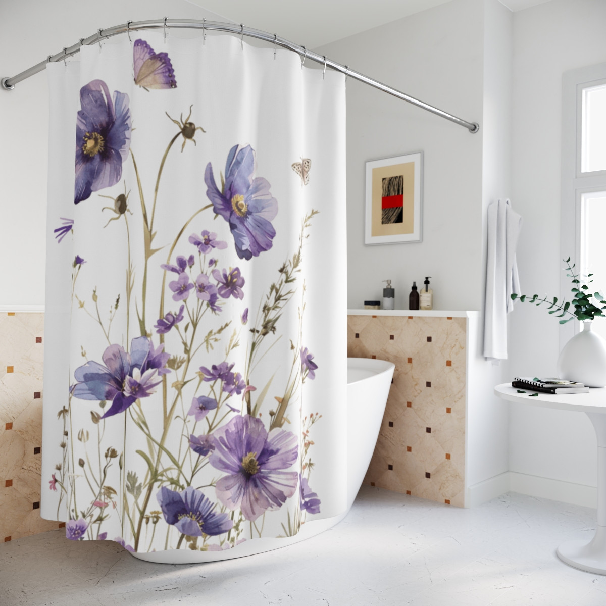 Elegant Floral Shower Curtain - Purple Botanical Design for a Refreshing Bathroom Upgrade