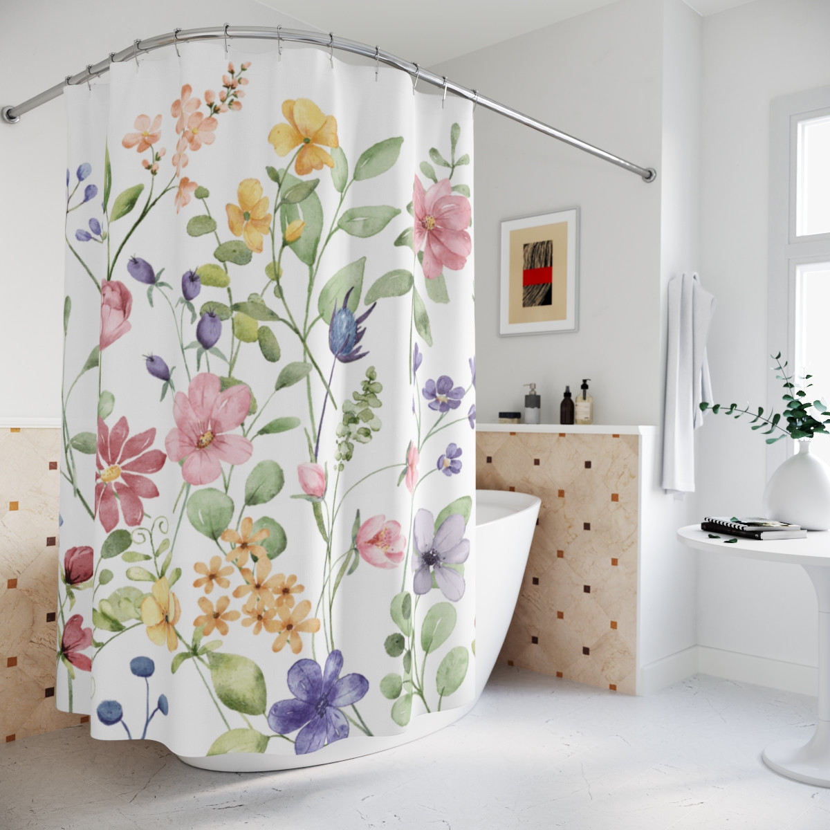 Botanical Floral Shower Curtain - Colorful Nature Inspired Design for Bathroom Decor