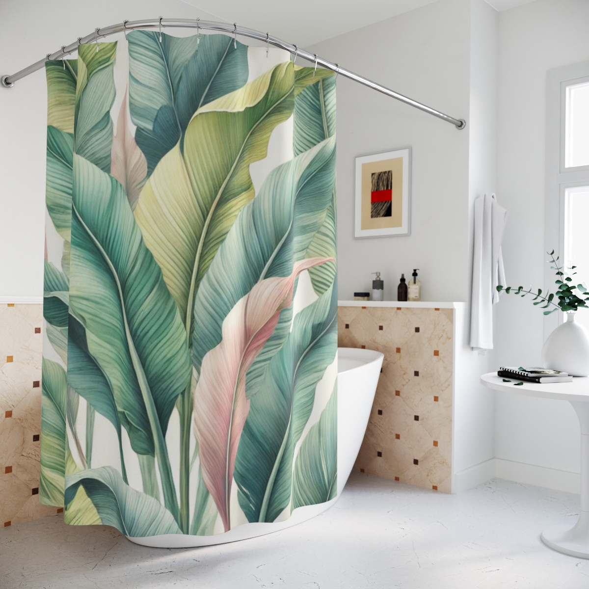 Tropical Leaf Shower Curtain - Elegant Bathroom Decor for Relaxation