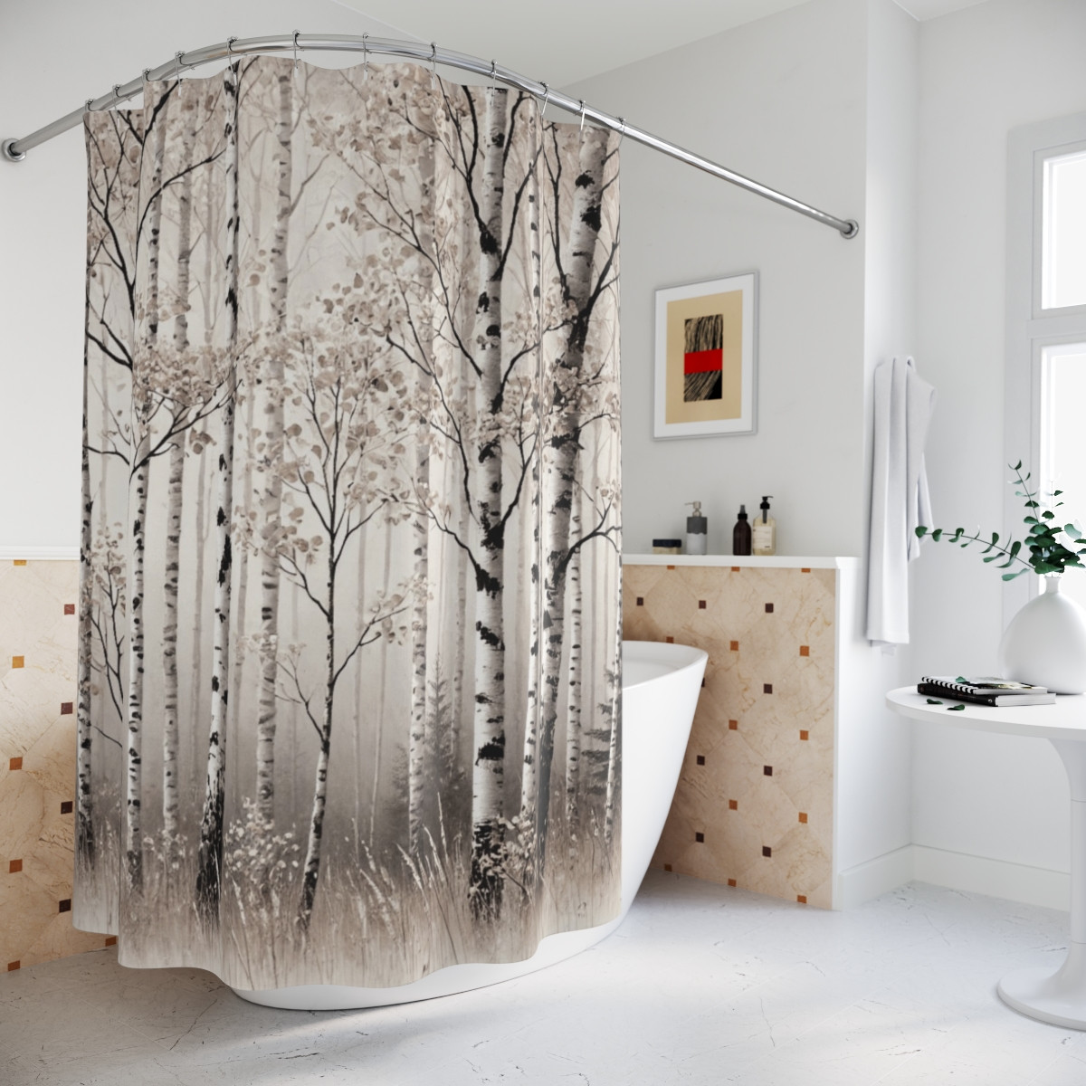 Birch Trees Shower Curtain - Tranquil Forest Design for Nature-Inspired Bathroom Décor