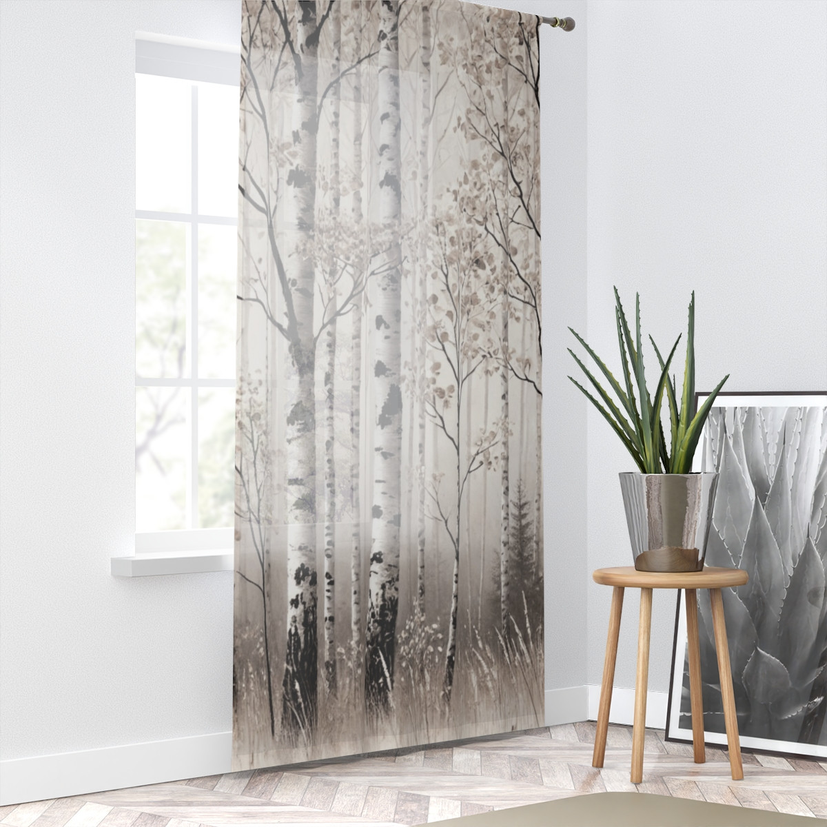 Birch Trees Serene Forest Window Curtain for Cozy Living Spaces