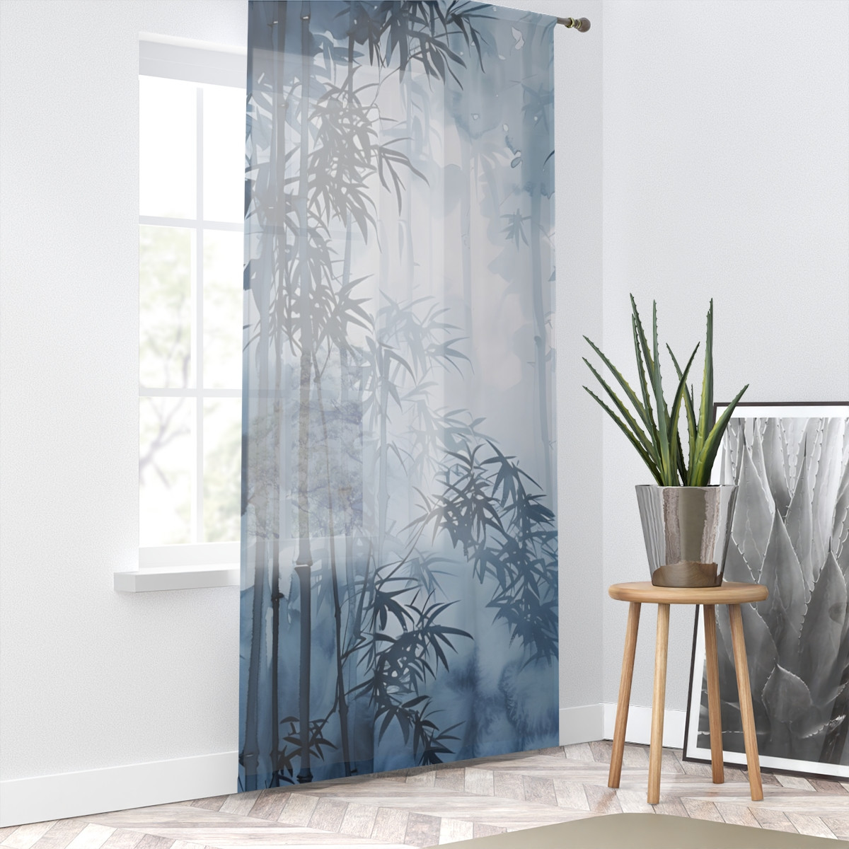 Serene Bamboo Print Window Curtain - Tranquil Home Decor for Relaxation Spaces