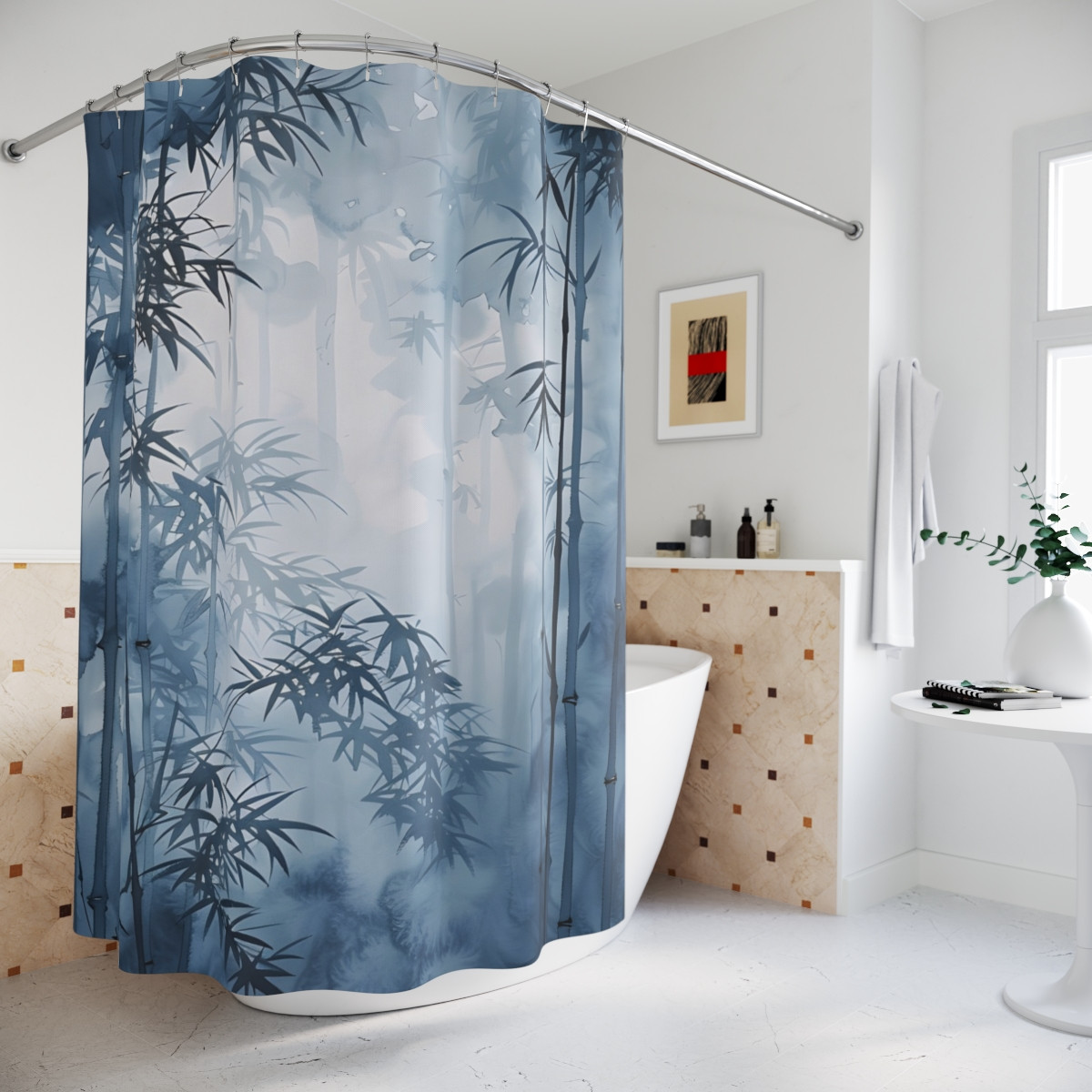 Tranquil Bamboo Shower Curtain - Serene Blue Nature Design