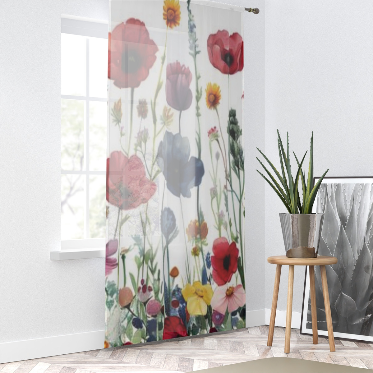 Floral Print Window Curtain - Vibrant Botanical Design for Home Décor