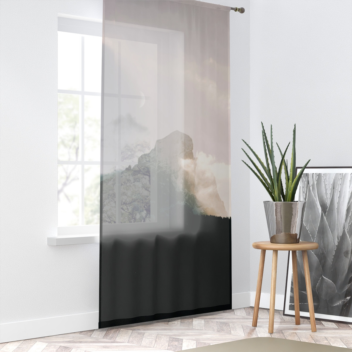 Mountain Landscape Window Curtain | Nature-Inspired Home Decor