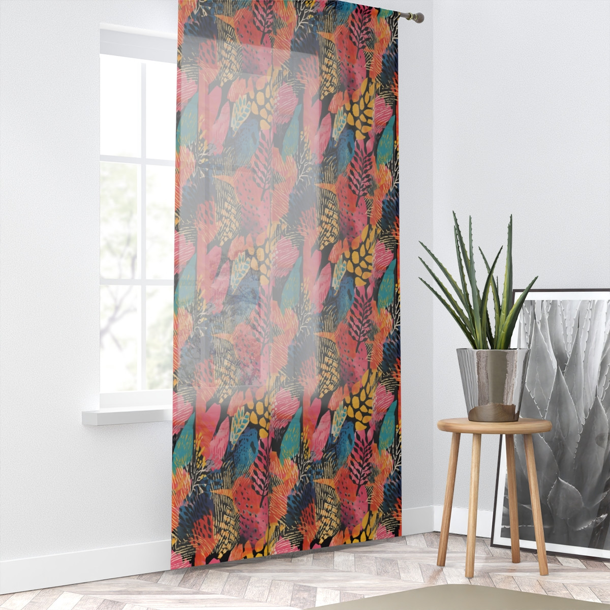 Tropical Bohemian Window Curtain - Colorful Leaf Print for Home Décor