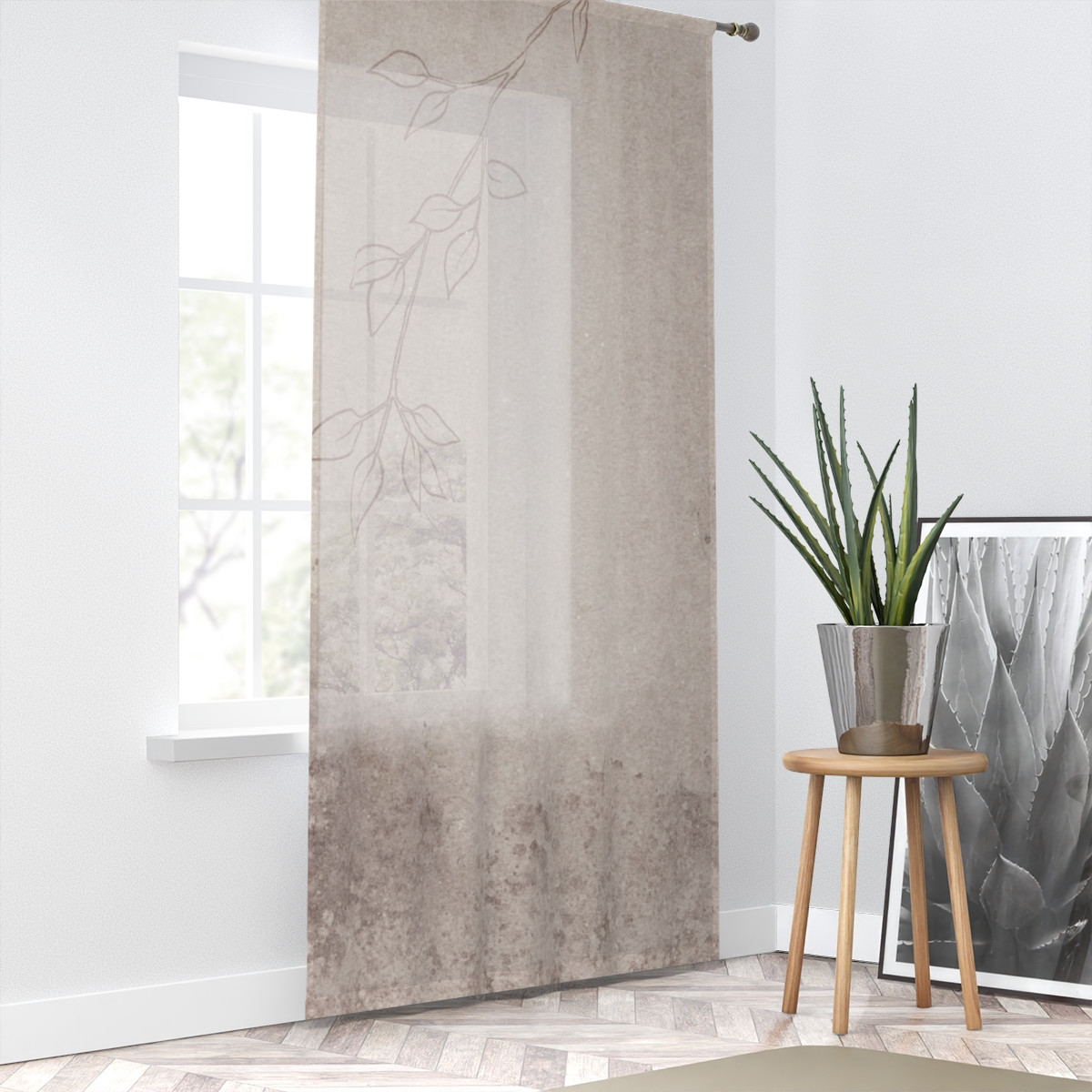 Elegant Botanical Window Curtain – Soft Earth Tones for Cozy Living Spaces