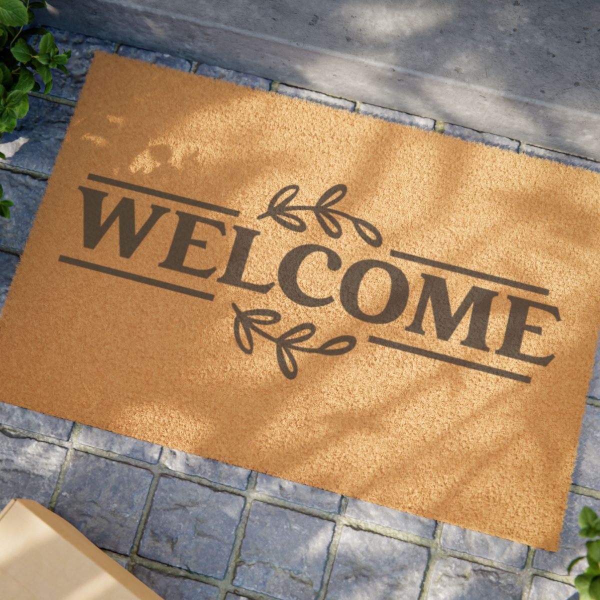 Welcome Doormat with Leaf Design - Cozy Entryway Decor