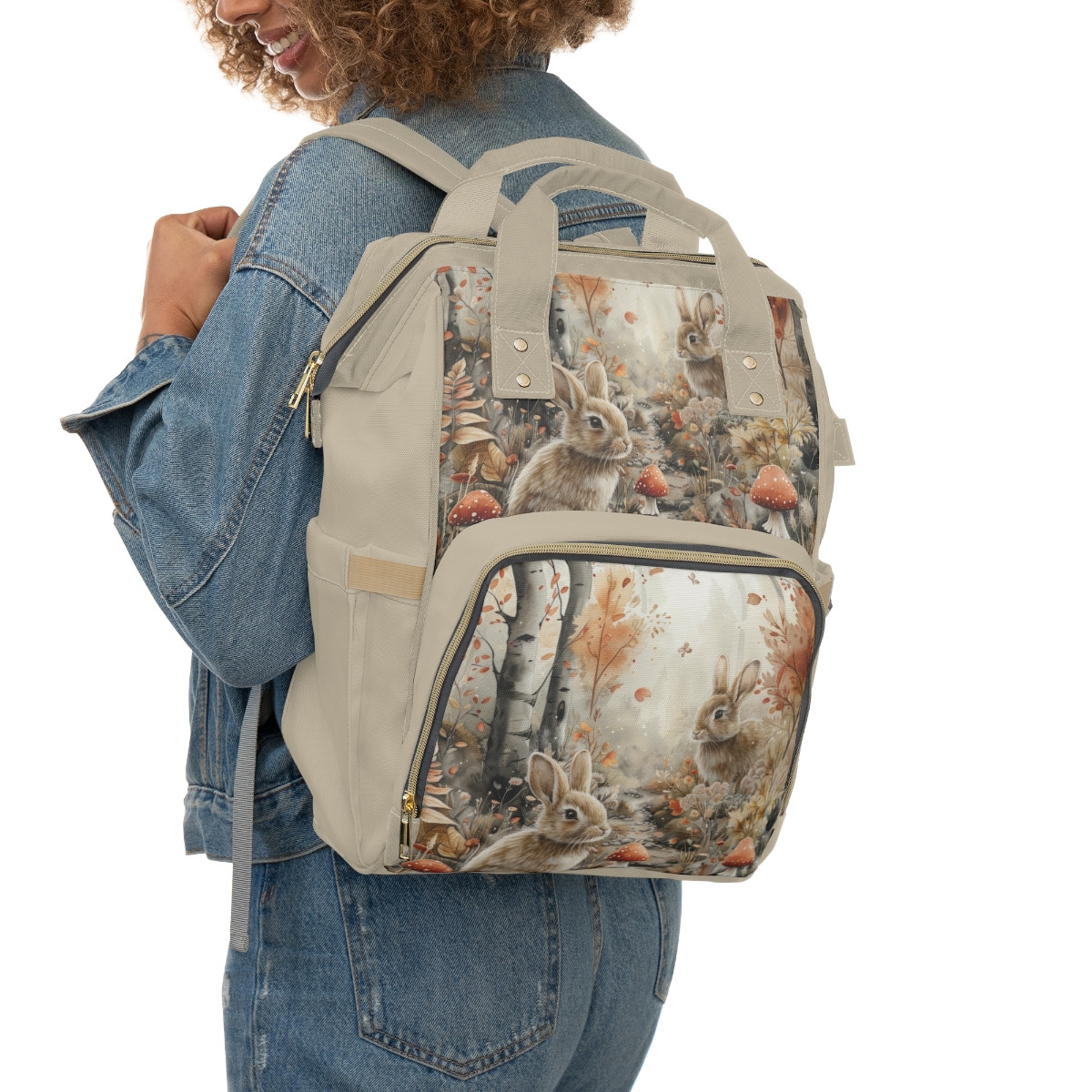 Eco-Friendly Bunny Design Multifunctional Diaper Backpack | Stylish Baby Bag for Parents