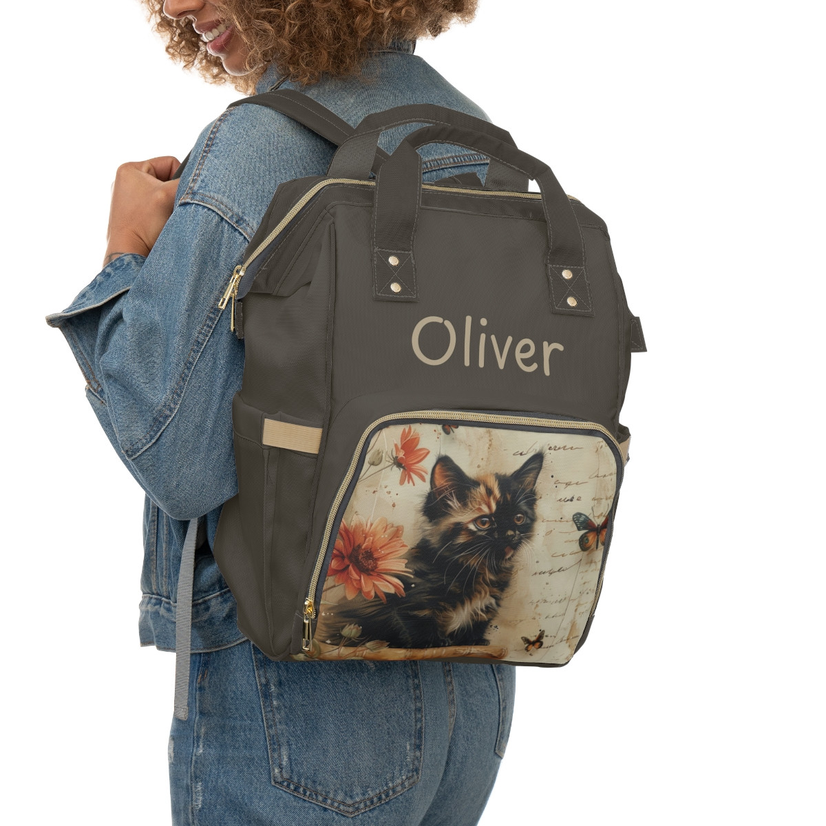 Personalized Cat Print Diaper Backpack - Stylish & Functional Baby Gear