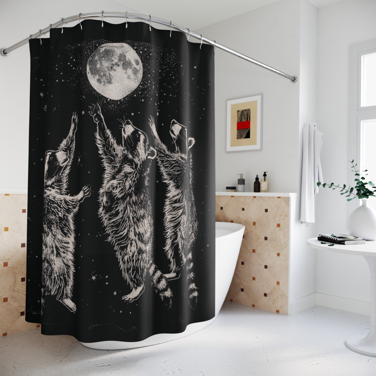 Whimsical Raccoons Shower Curtain - Moonlit Bathroom Decor