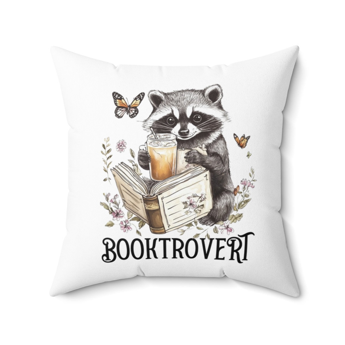 Booktrovert Raccoon Square Pillow – Cozy Gift for Book Lovers