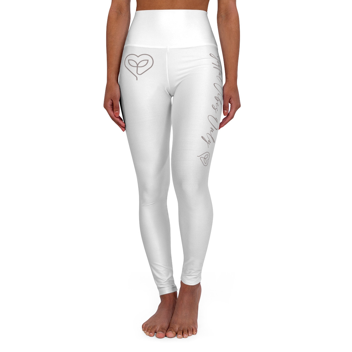 White High-Waisted Yoga Leggings – Joyful Vibes Design