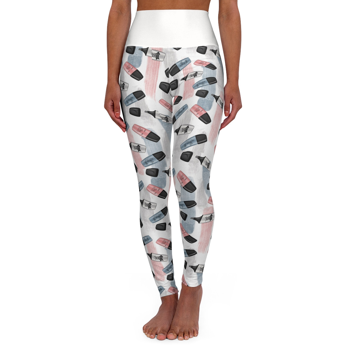 High-Waisted Yoga Leggings – Brush Strokes Patterns Design