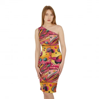 One Shoulder Comic Art Collage Dress