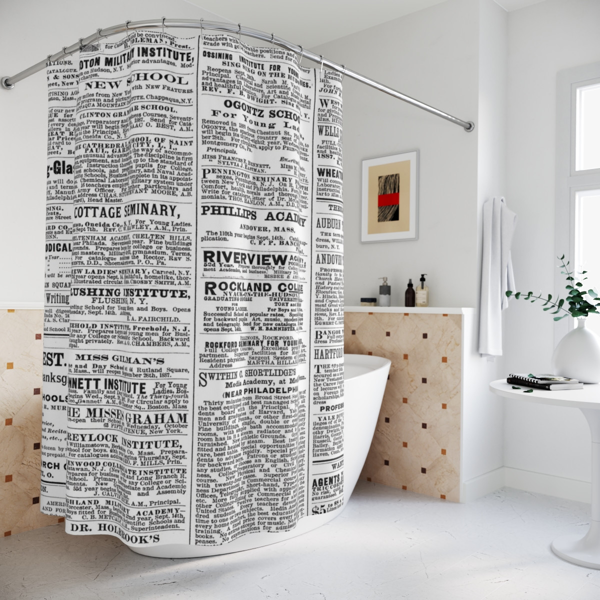 Vintage Newsprint Shower Curtain
