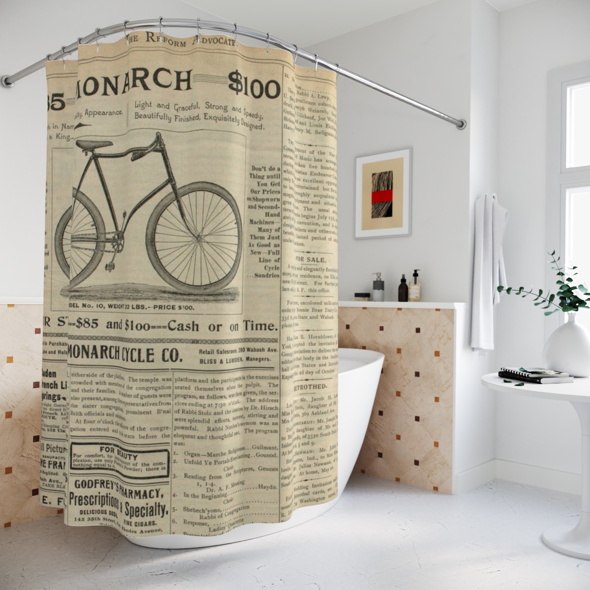 Vintage Newspaper Shower Curtain