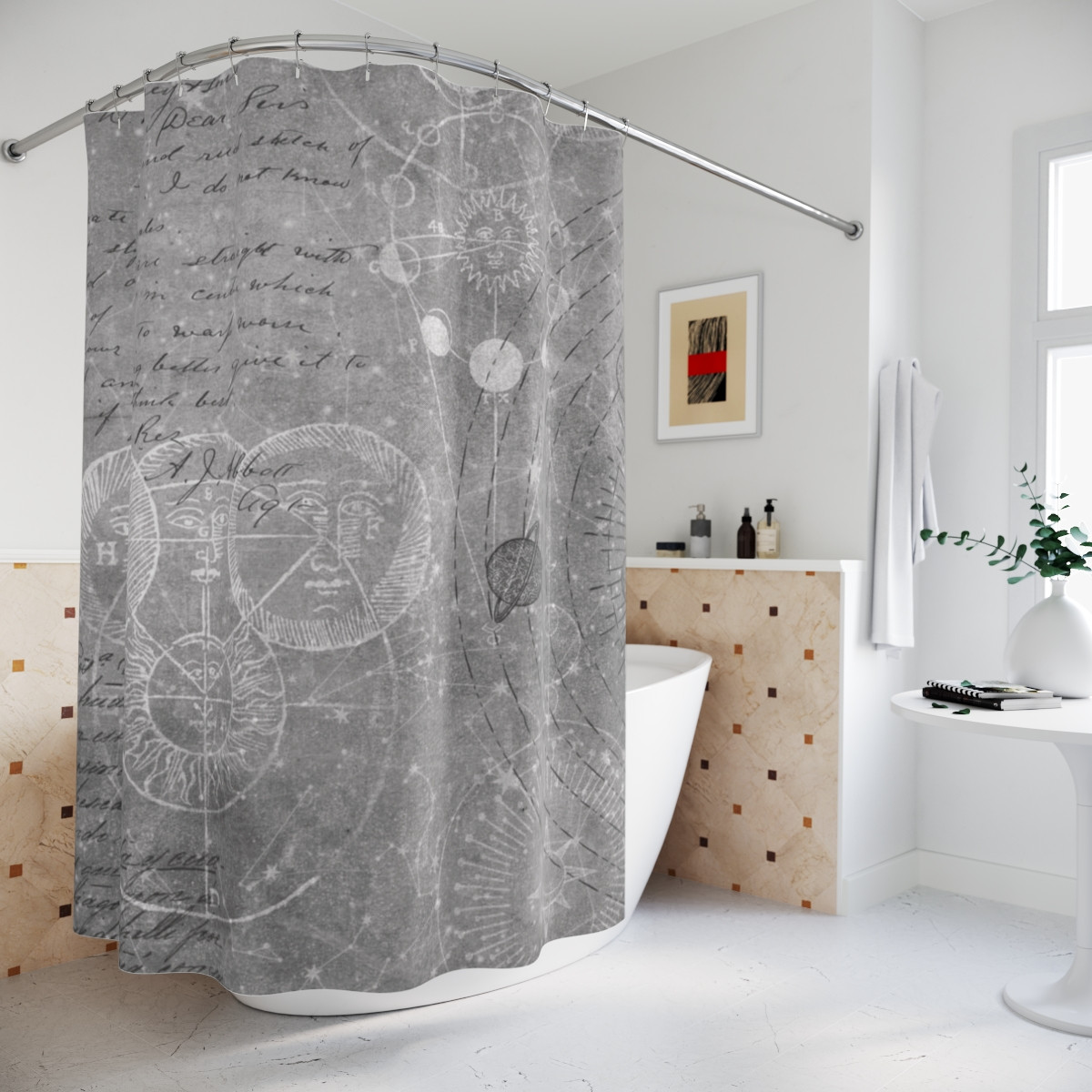 Antique Solar Grey Paper Letter Shower Curtain