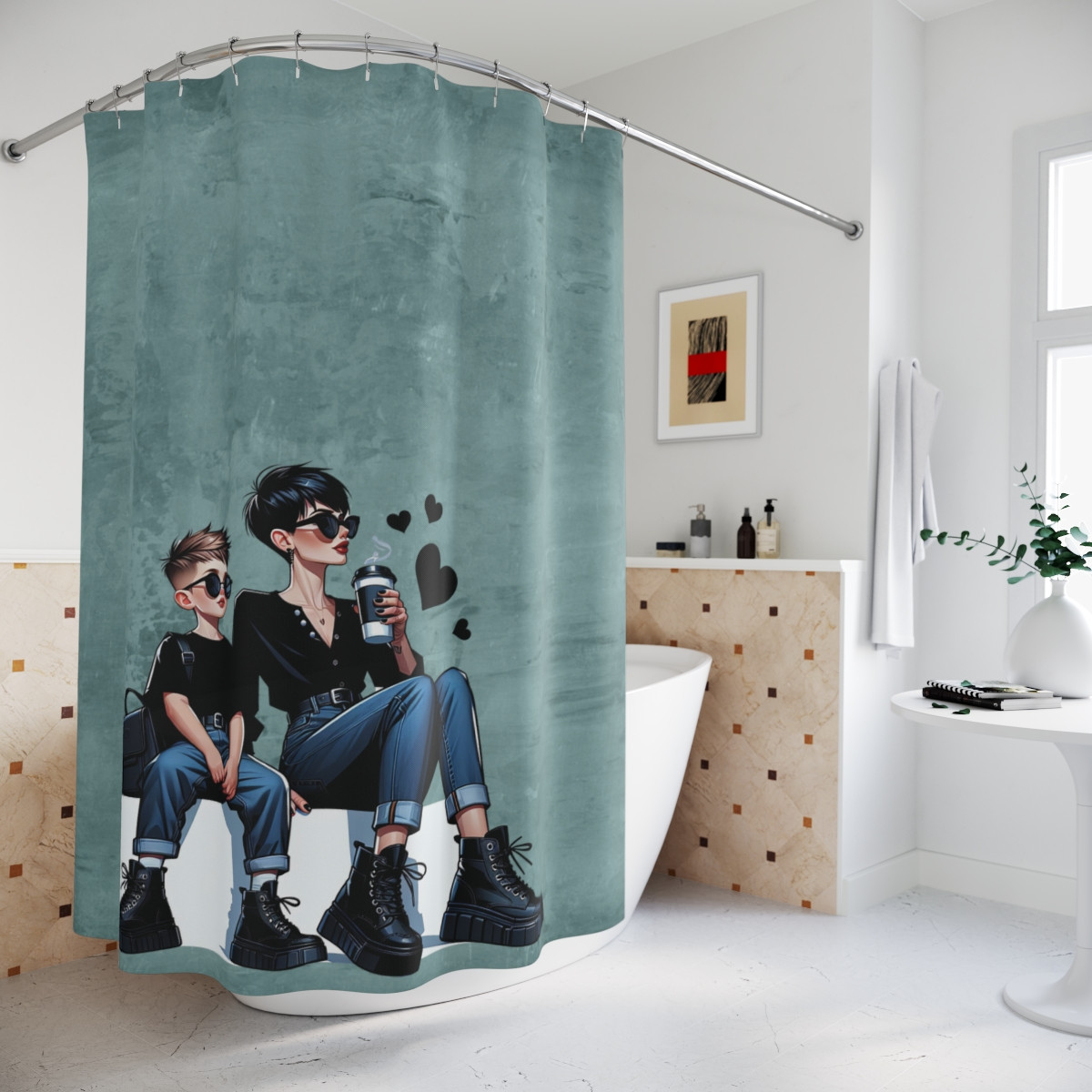Mom and Son Shower Curtain - Family Moment