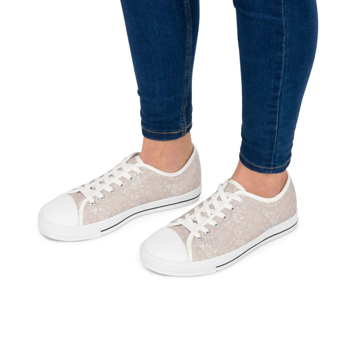 Beige Floral Women's Low Top Sneakers