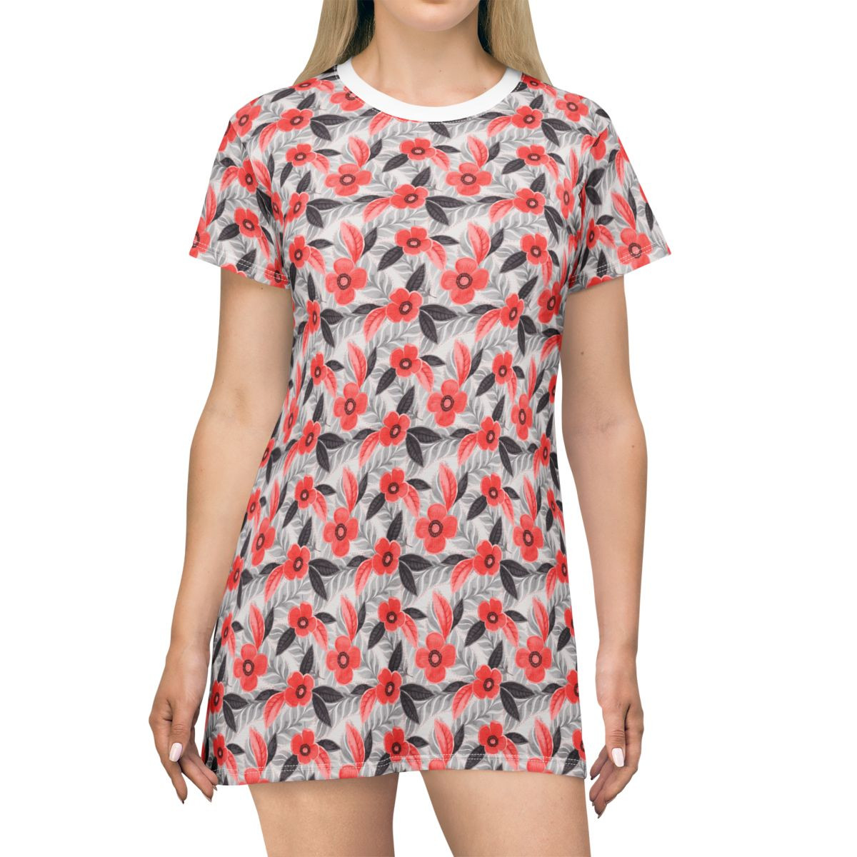 Red Flower T-Shirt Dress