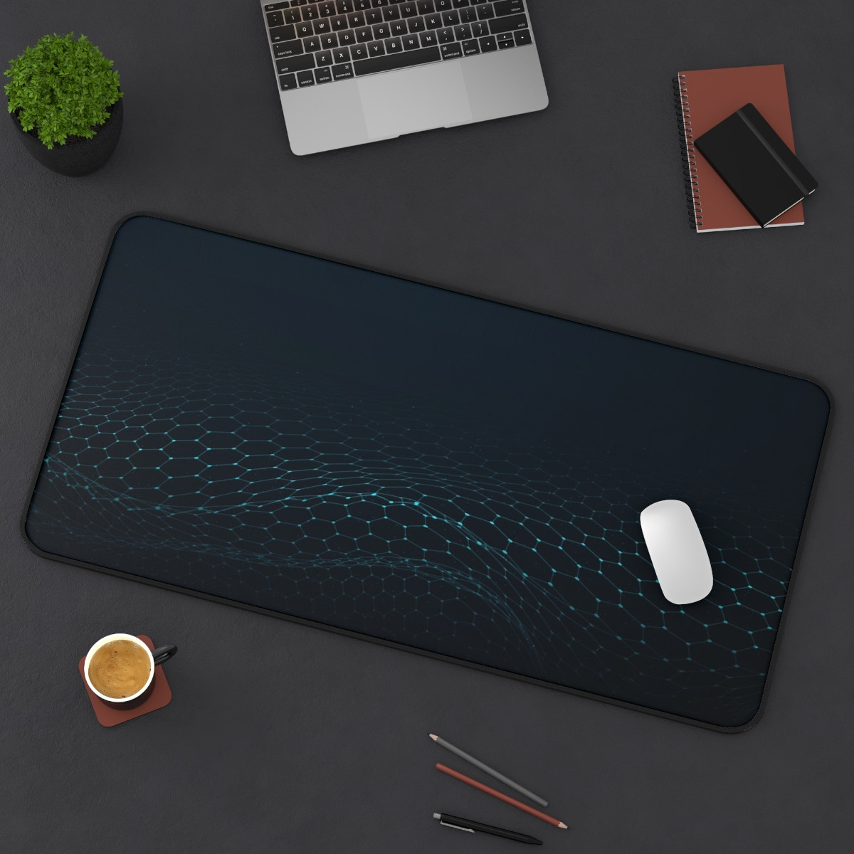 Sleek Black Hexagon Desk Mat