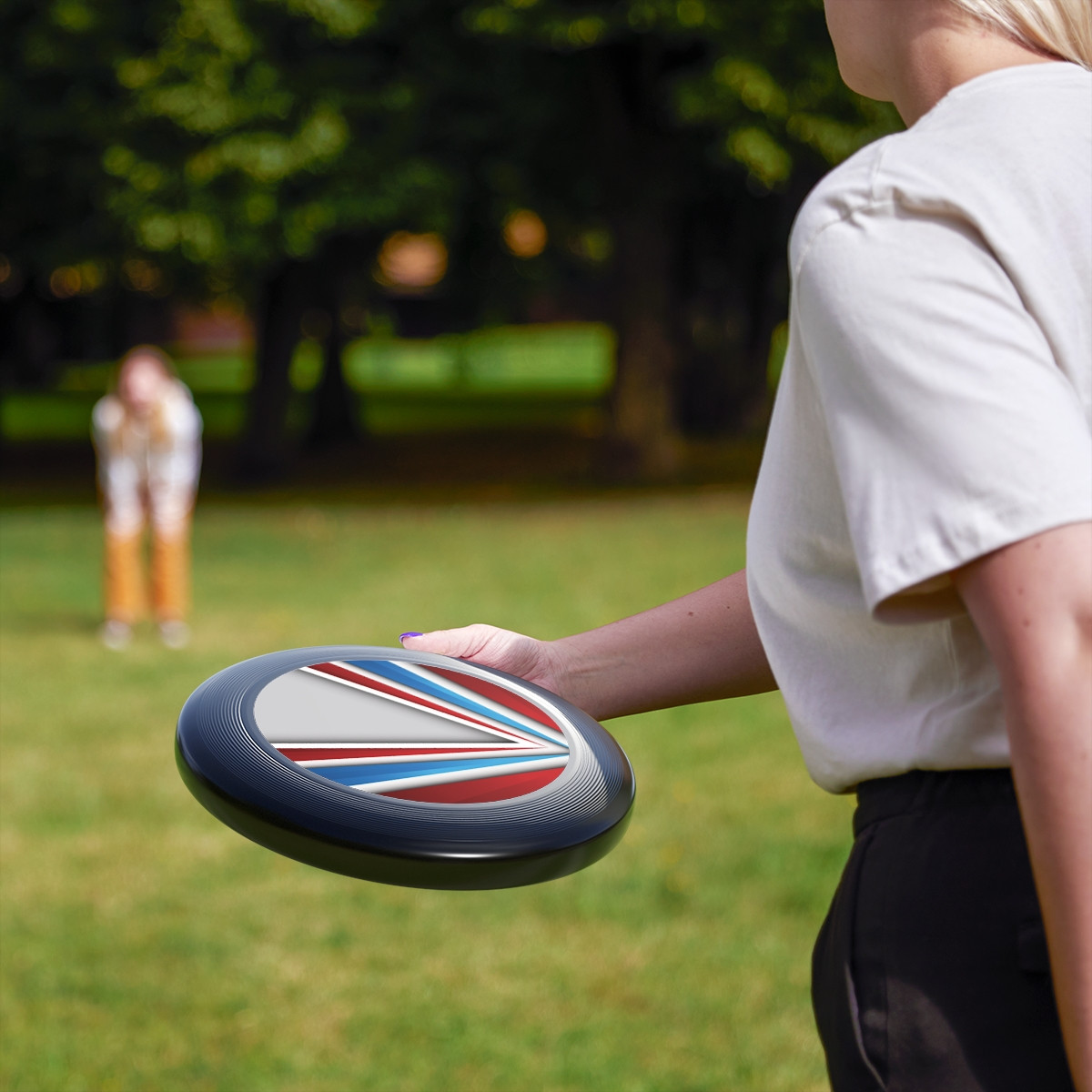 Blue White Red Stripes Frisbee