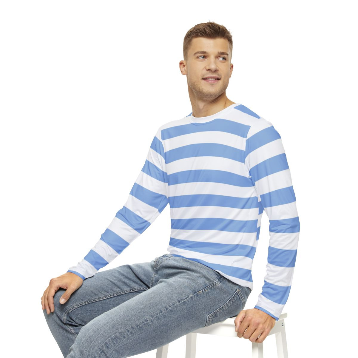 Men's Blue Striped Long Sleeve Shirt