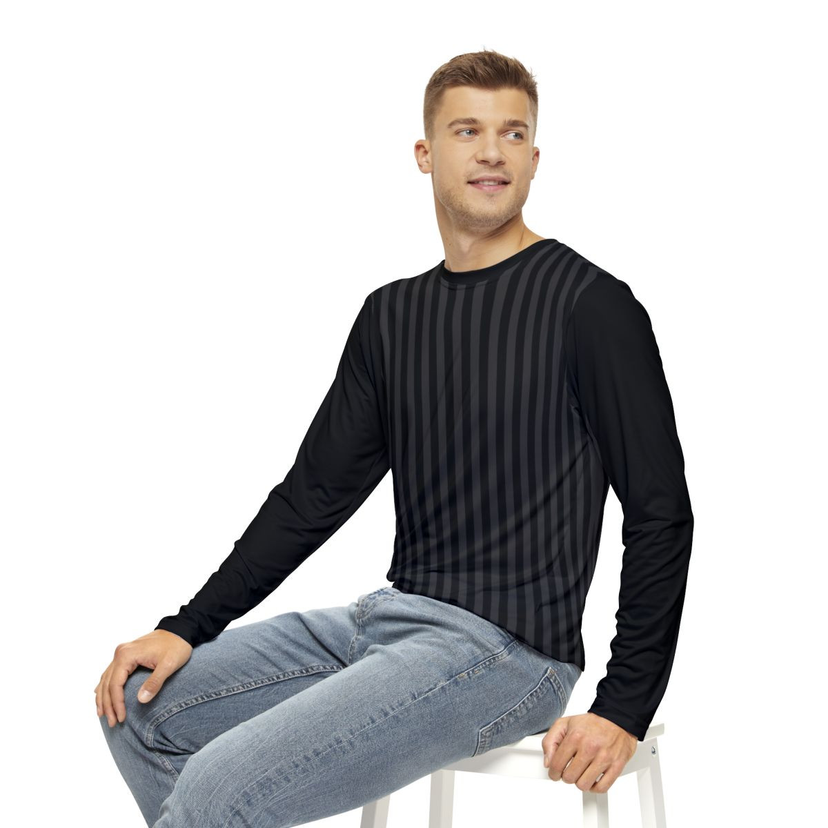 Men's Black Striped Long Sleeve Shirt