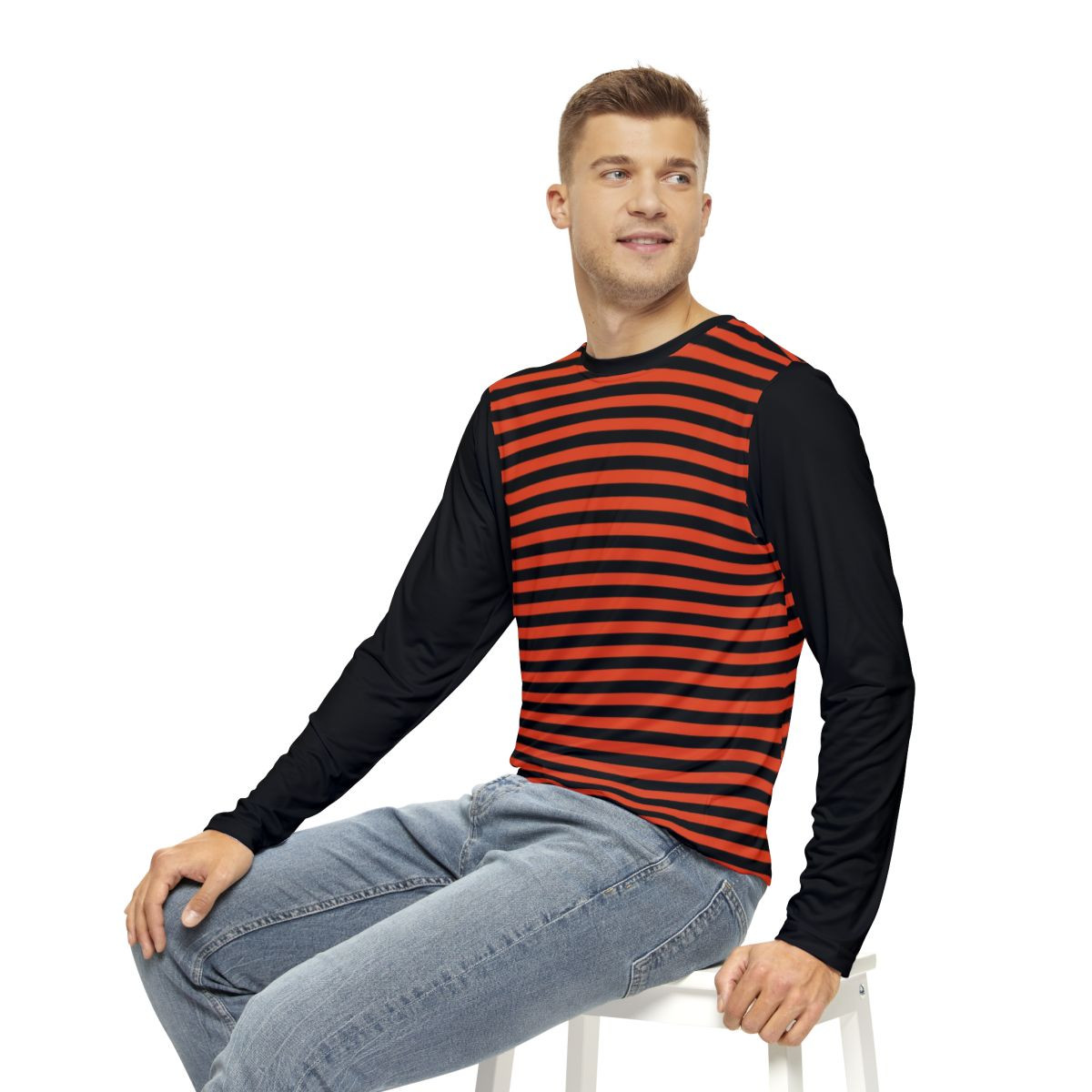 Men's Red and Black Striped Long Sleeve Shirt