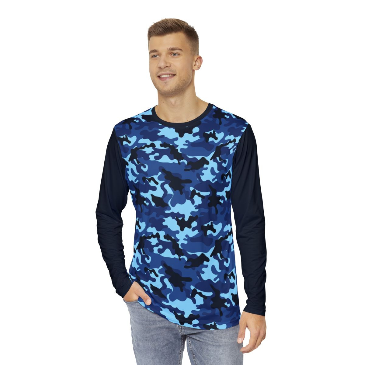 Men's Blue Camouflage Long Sleeve Shirt