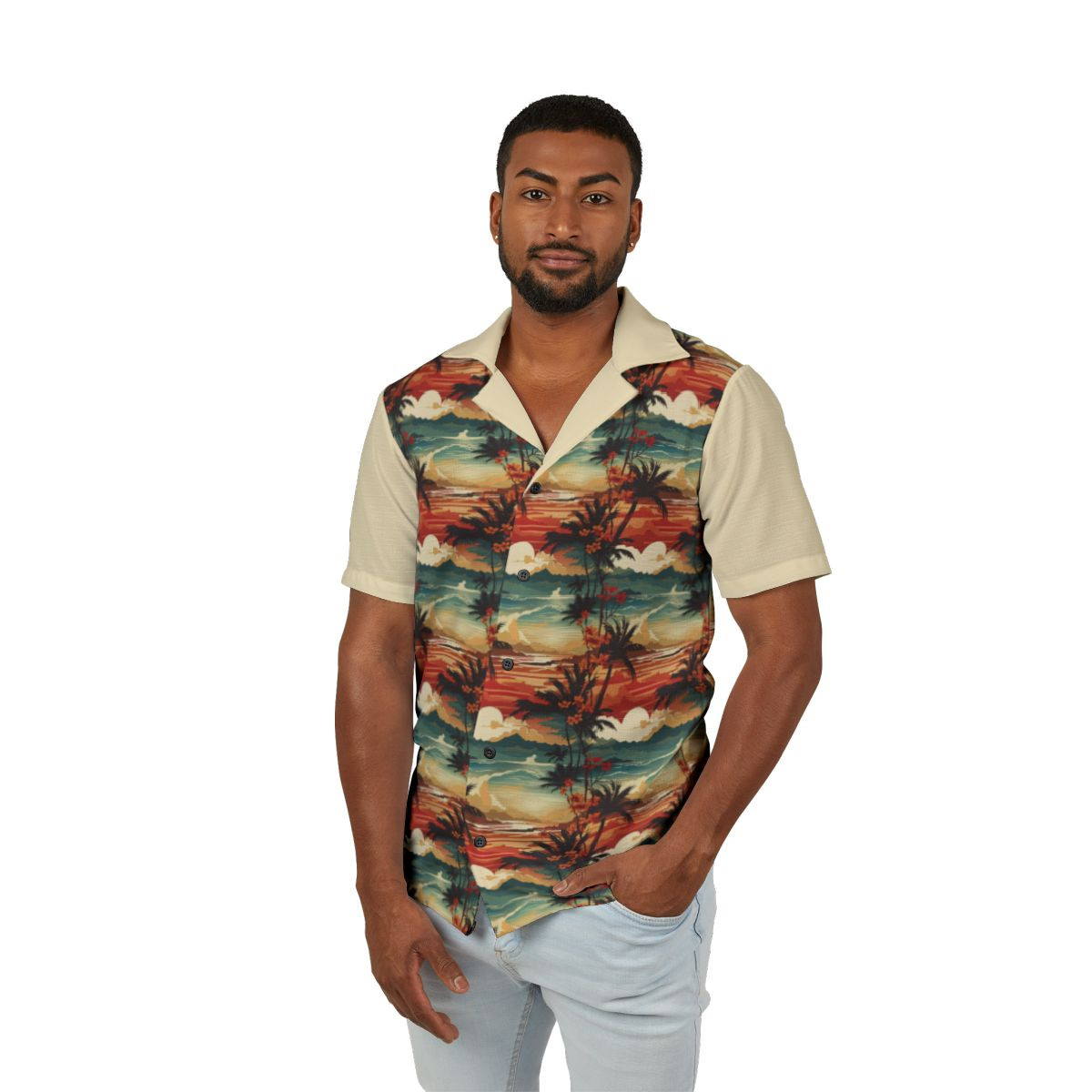 Men's Sunset Palm Tree Hawaiian Camp Shirt